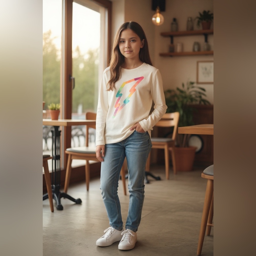 Xersion White Rainbow Lightning Bolt Long Sleeve Tee